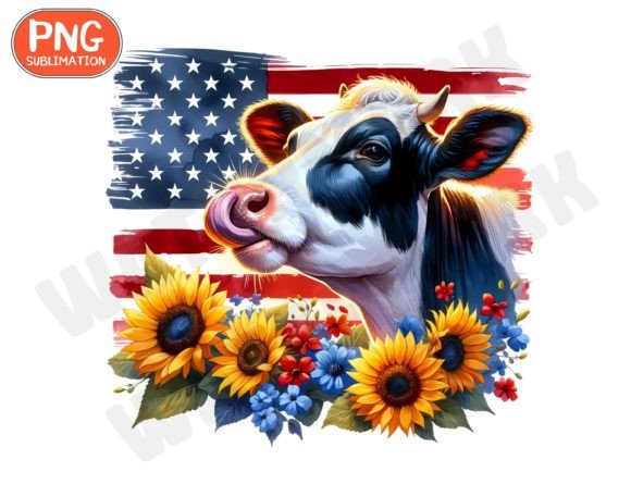 Cow USA Flag & Sunflower Cow Graphics for Crafts