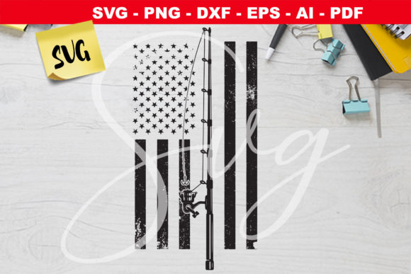 Fishing Flag USA Distressed Graphics for Crafts