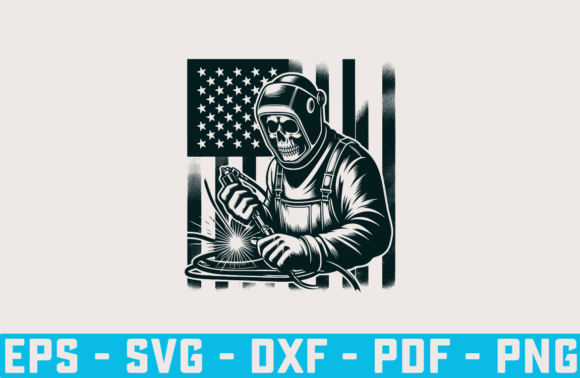 Welder with American Flag Silhouette Graphics